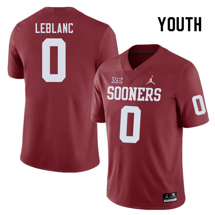 Youth #0 Derrick LeBlanc Oklahoma Sooners College Football Jerseys Stitched-Crimson - Click Image to Close